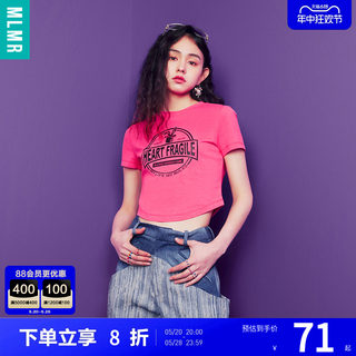 MLMR新款夏季女装时尚美式复古辣妹字母图案印花舒适修身T恤短袖