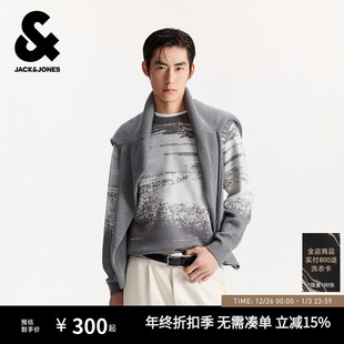 针织提花撞色拼接休闲常规圆领毛衣针织衫 杰克琼斯男装 秋冬新款