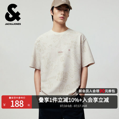 杰克琼斯男短袖T恤满印百搭