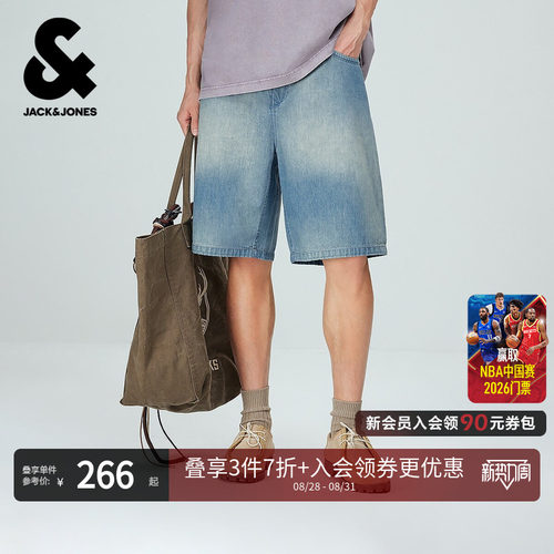杰克琼斯男士刺绣牛仔短裤百搭