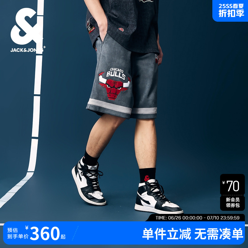 杰克琼斯夏季款NBA联名公牛队潮流宽松字母篮球运动休闲短裤子男