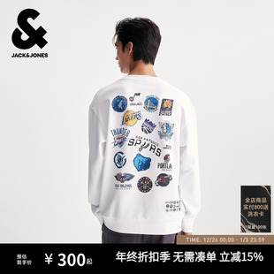 球队图案印花款 杰克琼斯男装 时尚 宽松卫衣长袖 秋冬 NBA联名落肩袖