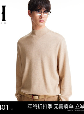 SEASONHIGH24秋冬新款logo刺绣纯色简约打底半高领针织衫毛衣男装