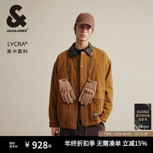 杰克琼斯男装 潮流流百搭休闲做旧翻领夹克棉服 秋冬新字母印花时尚