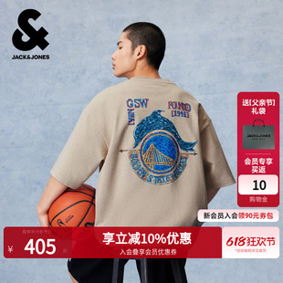 【NBA联名款勇士队】杰克琼斯男装短袖T恤上衣图案胶印圆领宽松
