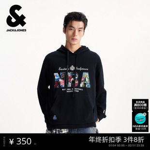 杰克琼斯男装秋冬外套落肩袖宽松卫衣NBA联名时尚潮休闲连帽男款