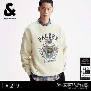 杰克琼斯春季 卫衣上衣NBA联名印第安纳步行者队宽松潮流 男装