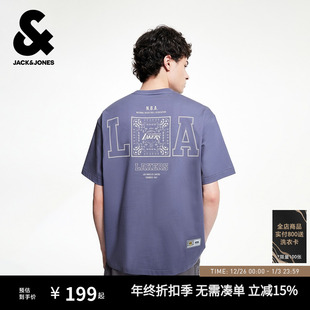 T恤NBA联名湖人队潮流百搭运动字母宽松短袖 杰克琼斯男装 秋季