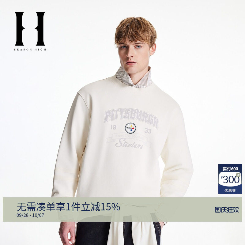 SEASONHIGH秋季男装上衣卫衣略宽松罗纹匹兹堡钢人队刺绣潮圆领图片