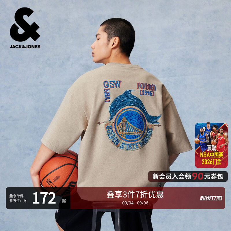 NBA联名勇士男宽松短袖T恤图片