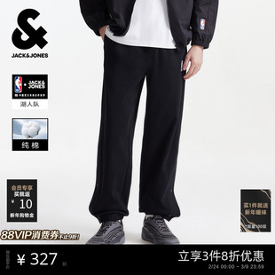 【NBA联名】杰克琼斯男装纯棉宽松湖人卫裤男士裤子束脚侧边按扣