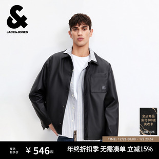 衬衫 外套2026年春新款 式 杰克琼斯男士 宽松翻领上衣男装 PU夹克