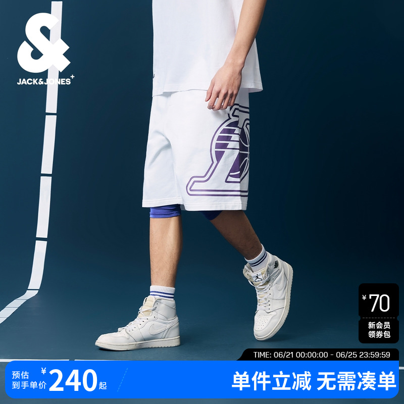 杰克琼斯NBA联名湖人队夏季休闲篮球高街时尚运动印花短裤子男装