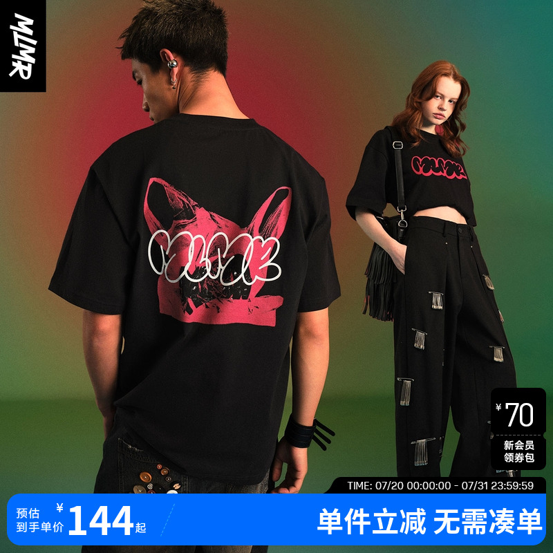 MLMR2025年夏季宽松时尚潮流印花短袖圆领T恤衫纯棉舒适情侣