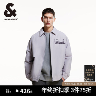 杰克琼斯男装 NBA联名秋冬新湖人队篮球肌理感胶印日常翻领棉服