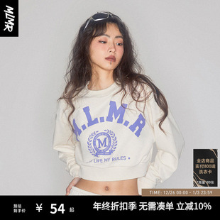 舒适圆领卫衣女士秋冬 字母纯棉落肩袖 MLMR潮情侣款 浪漫宽松短款