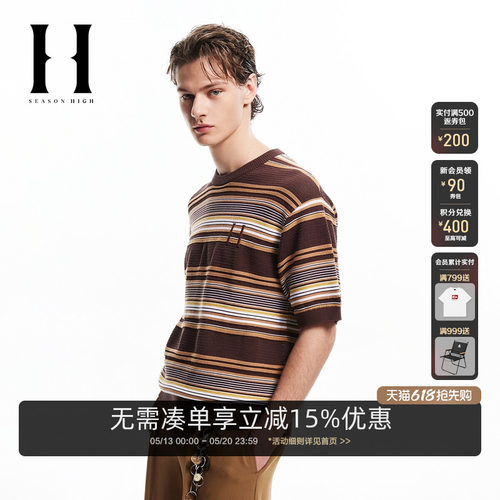 SEASONHIGH撞色条纹短袖半袖