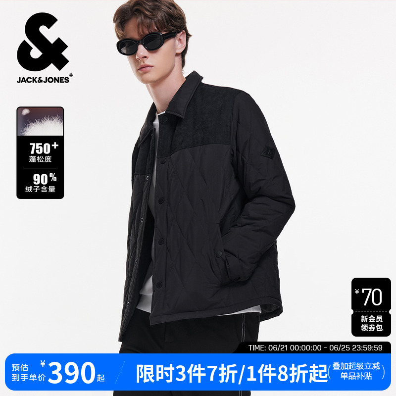 杰克琼斯男装士春季新衬衫式轻薄羽绒服男装保暖拼接夹克外套短潮