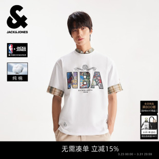 春夏立体印花短袖 杰克琼斯男装 T恤刺绣宽松打底衫 NBA联名款