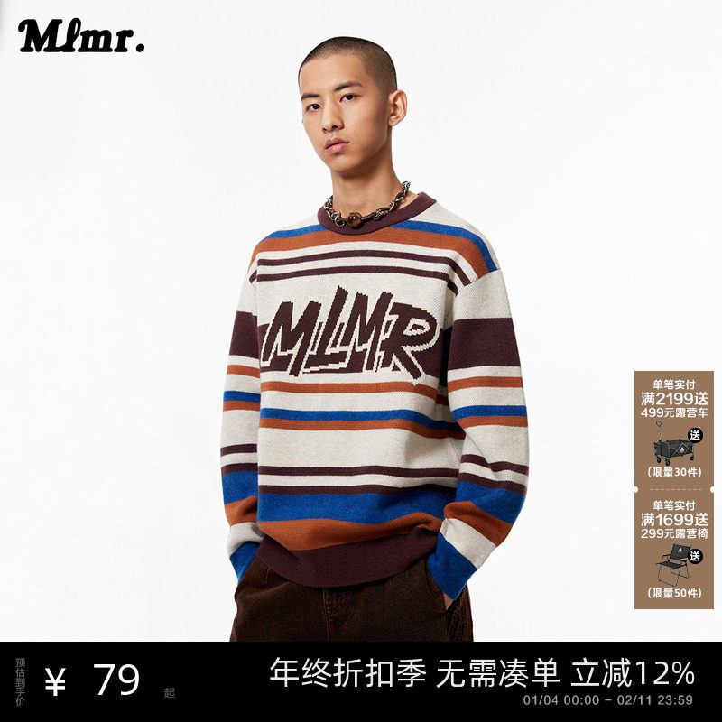 MLMR男装新款新胶囊系列条纹撞色个性毛衣圆领针织衫情侣同款秋冬
