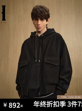 SEASON HIGH24年秋冬新款男士黑色舒适商务休闲潮流夹克外套男装