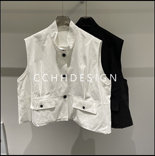 立领无袖 欧洲站女装 韩版 新款 马甲百搭休闲单排扣外套洋气 2026春季