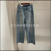 百搭时尚 欧洲站女装 高腰水洗阔腿牛仔裤 新款 高级感做旧 2026春季