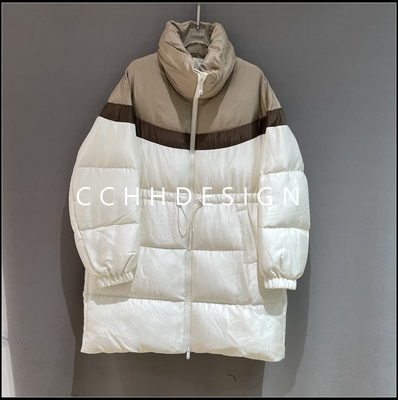 欧洲站女装2025冬季新款撞色拼接立领洋气别致独特宽松羽绒服外套