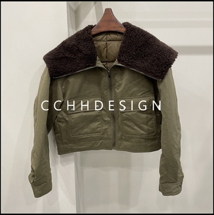 保暖长袖 欧洲站女装 气质洋气翻领拼接高级感短款 新款 外套 2025冬季