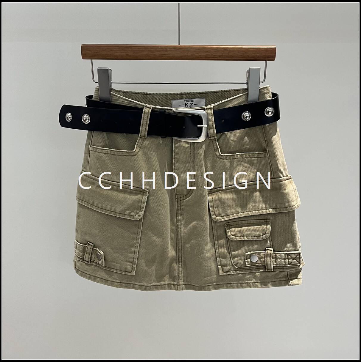 欧洲站女装2026春季新款工装风多口袋牛仔高腰显瘦百搭腰带短裙