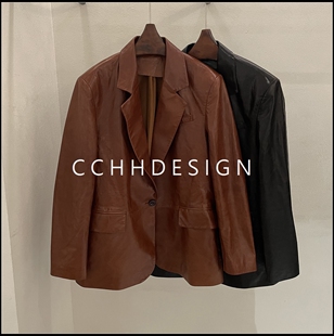 领皮衣外套宽松短款 欧洲站女装 轻奢极简风西装 新款 皮夹克 2026春季