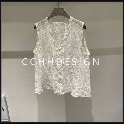 【询价私客服】夏季新款法式V领木耳边重工刺绣背心百搭宽松马甲