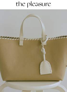 the pleasure【明星同款】新款原创编织托特包重工帆布拼牛皮女包