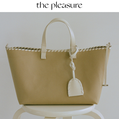 明星同款编织帆布拼牛皮托特包