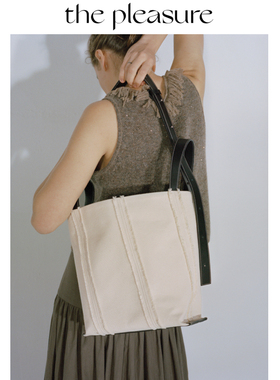 thepleasure釉面原创设计毛边帆布托特包斜挎牛皮休闲通勤大容量