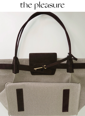 thepleasure新品钥匙托特35大容量单肩老钱风牛皮拼接帆布