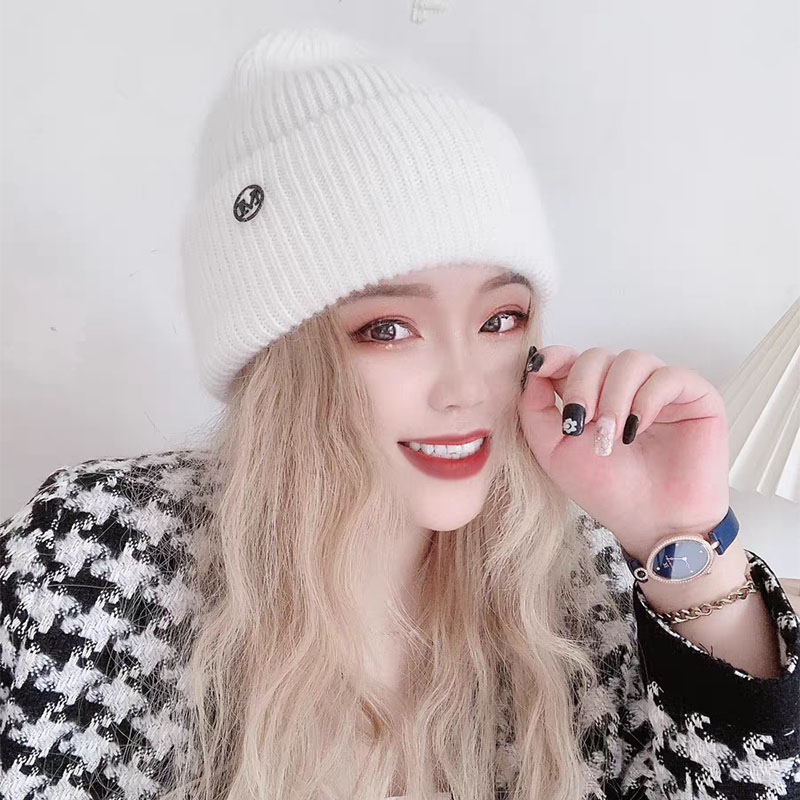 日本兔毛标女日系冷帽针织帽帽子