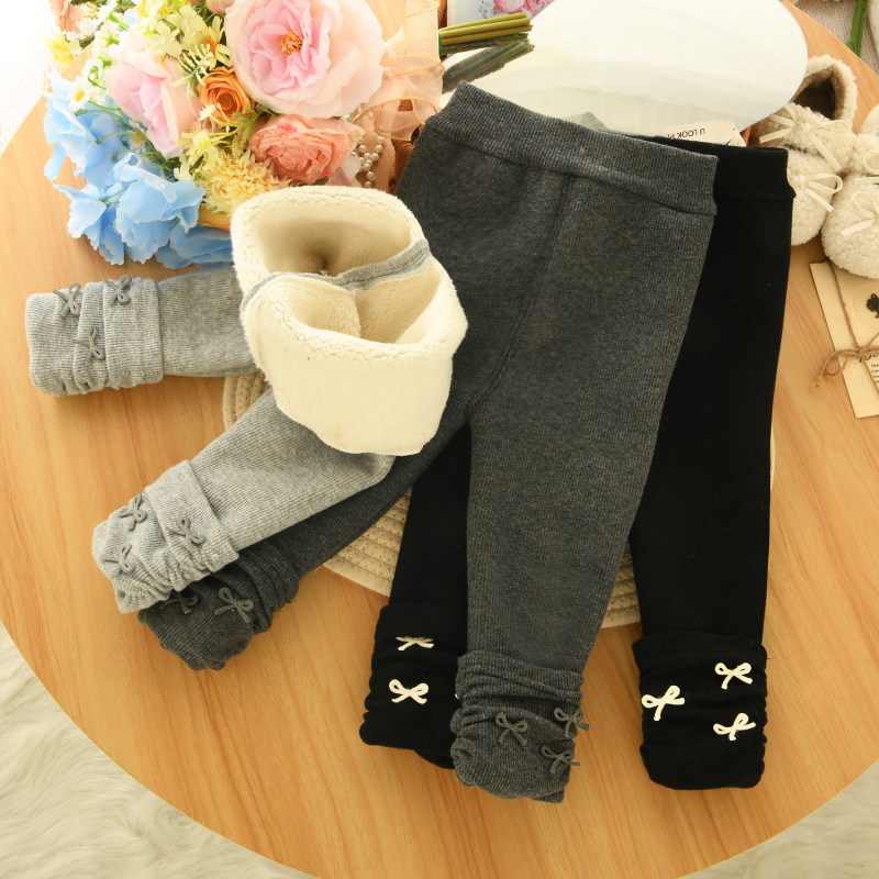 儿童女宝宝蝴蝶结堆堆裤加厚加绒