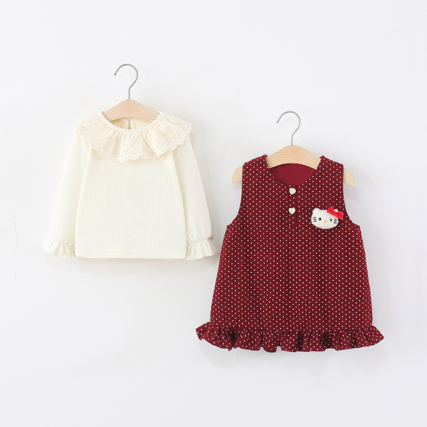 儿童宝宝波点背心裙子两件套洋气