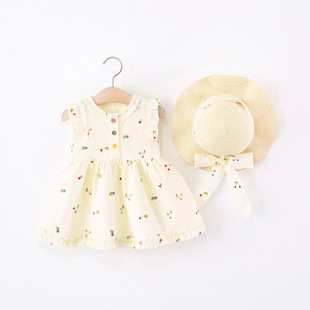 童装女童连衣裙夏季儿童小女孩樱桃绣花公主裙婴儿女宝宝棉布裙子