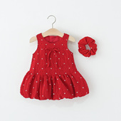 婴儿童女宝宝法式 洋气女童无袖 连衣裙夏季 波点蝴蝶结背心公主裙子