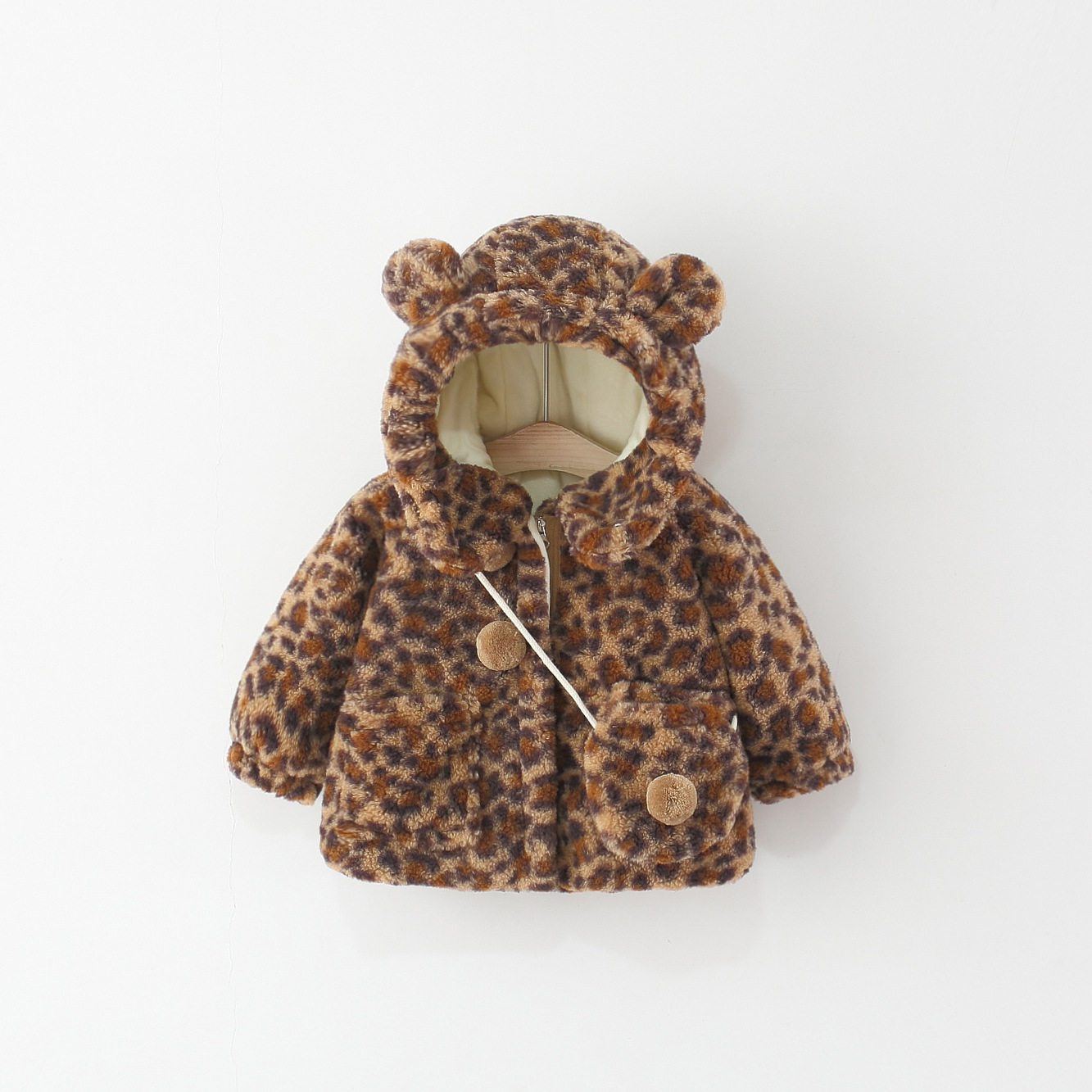 童装女童外套冬季加厚加绒儿童豹纹连帽保暖毛毛衣婴儿女宝宝冬装