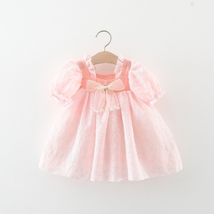 连衣裙夏季 女童短袖 儿童蝴蝶结蕾丝公主裙子0一1 3岁宝宝夏装 洋气