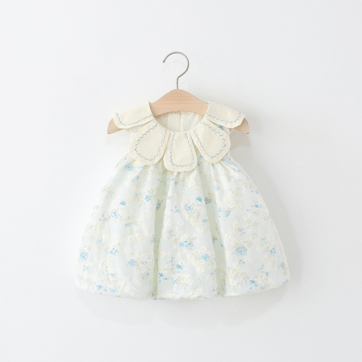 女童无袖连衣裙夏季婴儿童小女孩花瓣娃娃领碎花公主裙子宝宝夏装