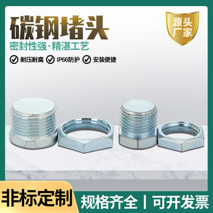 防爆堵头4分6分DN15DN20碳钢镀锌外六角密封实心外丝闷盖丝堵锁母