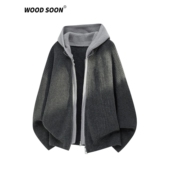 P53网图MY82假二件连帽毛衣黑色灰色M到2XL