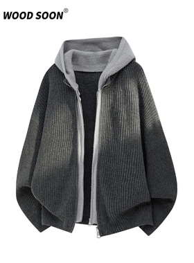 P53网图MY82假二件连帽毛衣黑色灰色M到2XL