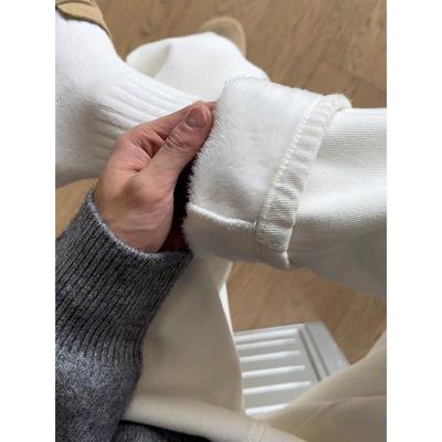 白色加绒加厚牛仔裤男款秋冬cleanfit裤子美式高街vibe弯刀微喇裤