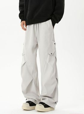 2025秋冬新款宽松休闲裤男韩版潮流百搭裤子坠感阔腿拖地长裤