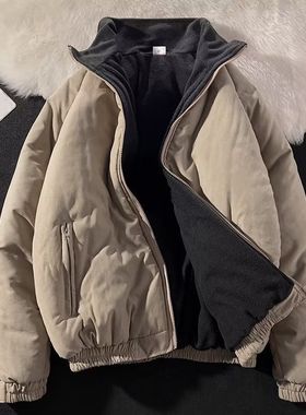 日式高定重磅潮牌假两件男士面包服冬季加厚保暖外套男夹克